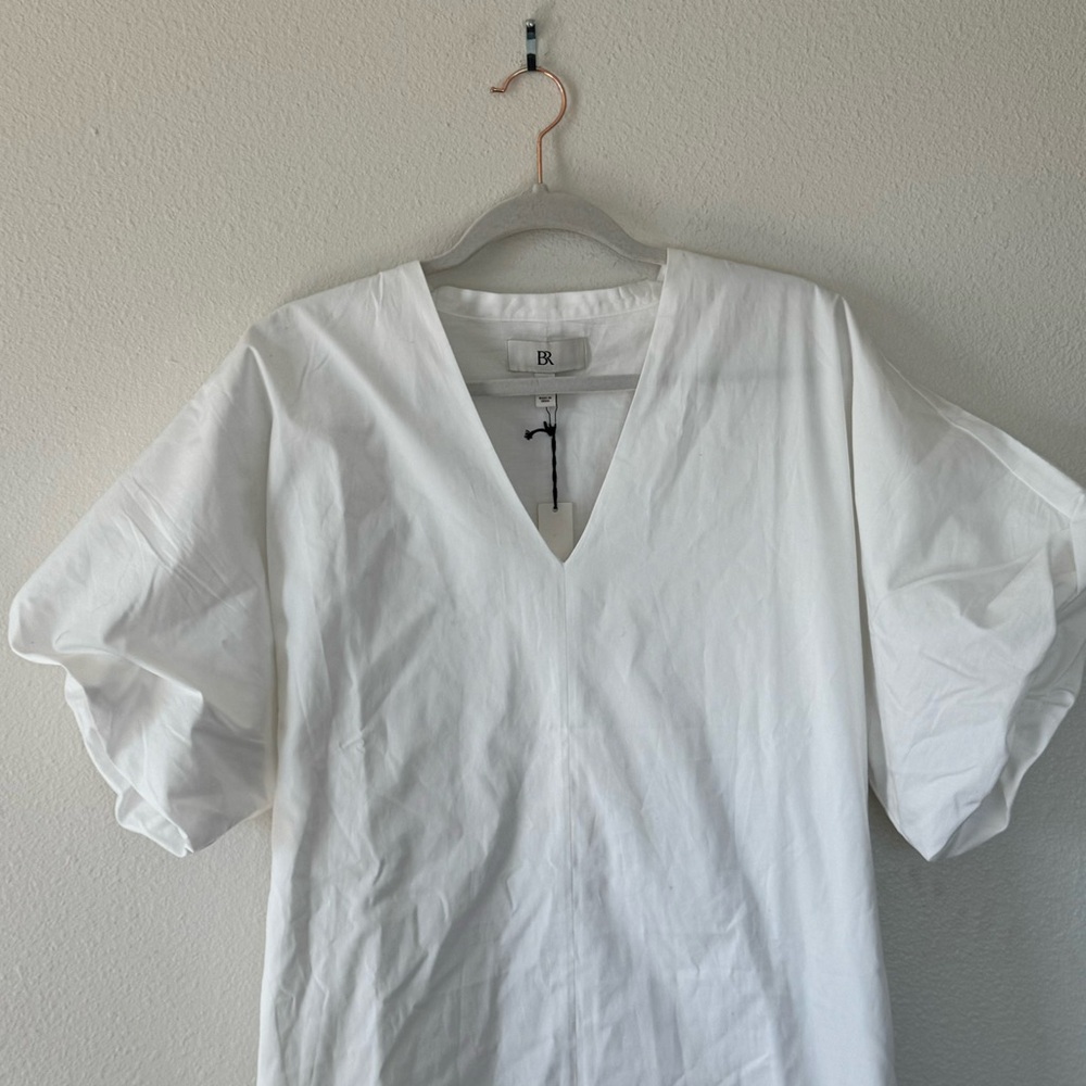 Banana Republic White Livia Poplin Mini Dress Bubble Puff Sleeve S Tall NEW $150 - Picture 4 of 13